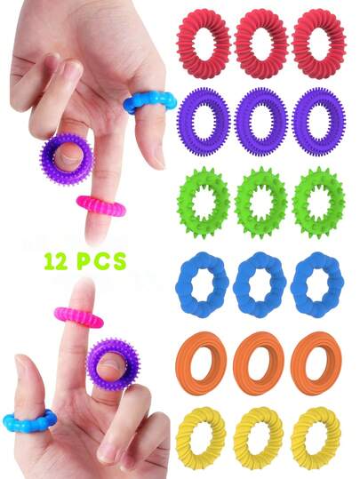 6/12 szt. losowych kolorów kolczastych pierścieni sensorycznych na palce, zestaw pierścieni do akupresury, świetny kolczasty pierścień Fidget do cichej redukcji stresu i masażu, losowy kolor, pierścień Fidget na lęk, pierścień Fidget Toys, zabawki dla nastolatków