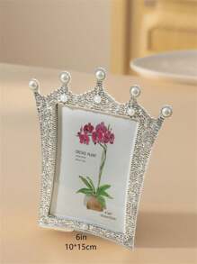 1 pieza Marco con forma de corona, Marco de plástico para fotos con perlas y rhinestone de 3 pulgadas, 6 pulgadas o 7 pulgadas (el papel fotográfico se envía aleatoriamente)