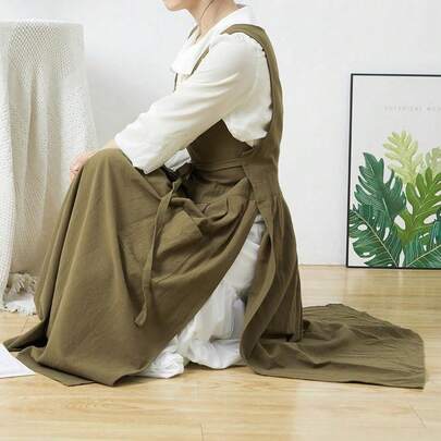 Spring Summer Lithe Two-Sided Styles Apron Adjustable Waistline Bib Apron, Soft Apron With Pockets Gardening Works Dress Elegant Light,Kitchen,Bathroom,Home,Household Suppliers