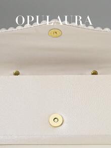 OpulAura 女士简约时尚褶皱设计迷你翻盖手拿包，奢华缎面晚宴包，优雅迷人的晚礼服配饰手拿包，适合婚礼/正式派对/庆典/返校活动，可作为生日/节日礼物，随机珍珠装饰 - 杏色 - 查看 7