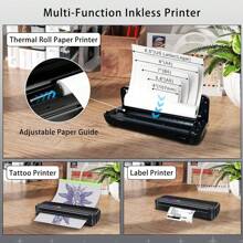 Portable Printers Wireless For Travel, Wireless Thermal Printer Support A4&A5 Thermal Paper, A4 Folded Paper, Tattoo Paper, Inkless Mobile Printer Suitable For Office, Home, School, Travel