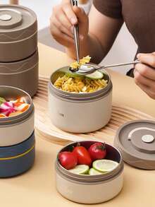 保温饭盒&保温袋-1个不锈钢保温碗和3个不锈钢保温碗+1个保温袋多种规格可选，密封保温饭盒，适合学校、办公室、户外露营和家庭使用，棕色，可微波炉加热