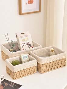 1 Stück gewebter Desktop Aufbewahrungskorb für Snacks, Kosmetik, Spielzeug, etc. Haushalts Vliesstoff Mehrzweck Organizer für Kaffeetisch oder Schlüsselkorb