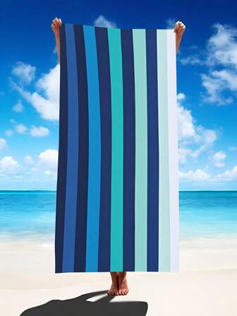 1 pieza Toalla de playa a rayas azul y blanca, manta de playa extra grande de fibra ultra suave, toalla de baño súper absorbente, adecuada para viajes, piscina, buceo, surf, yoga, camping, en varios tamaños, accesorios y esenciales de playa