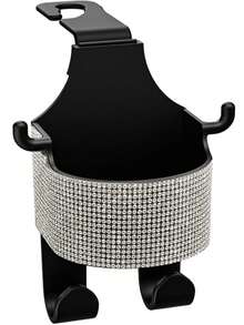 汽车头枕收纳架带杯架，水晶钻座椅靠背多功能储物挂钩通用挂式手机支架适用于汽车旅行内饰配件 1 件装白钻