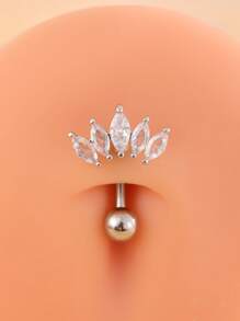 1pc Reverse Fan-Shaped Zirconia Stainless Steel Navel Ring, Classic Belly Button Piercing Jewelry For Daily Wear