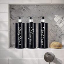 3 Stück 500ml nachfüllbare Badezimmer Flaschen, Shampoo Lotion Spender Flaschen, Seifenspender, PET wiederverwendbare Pumpflaschen mit wasserdichten Kristall Etiketten, Badezimmer Zubehör Set für den Schulanfang