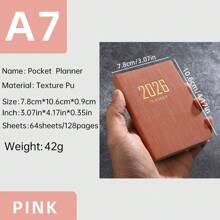 1pc 2026 New A7 Size English Planner Notebook, Mini Portable Pocket Daily Schedule Notebook, 64 Sheets 128 Pages Thin Weekly Calendar Notepad, Includes Annual Calendar, Monthly, Weekly And Daily Plan, PU Leather Cover, 4.17*3.07 Inch, 2026 New Version,School Supplies,Back To School