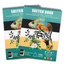 2pcs 9*12inch 3-Color Sketch Books, Blank Drawing Sketchbook, Wire-Bound Sketch Pad, Back To School,School Supplies