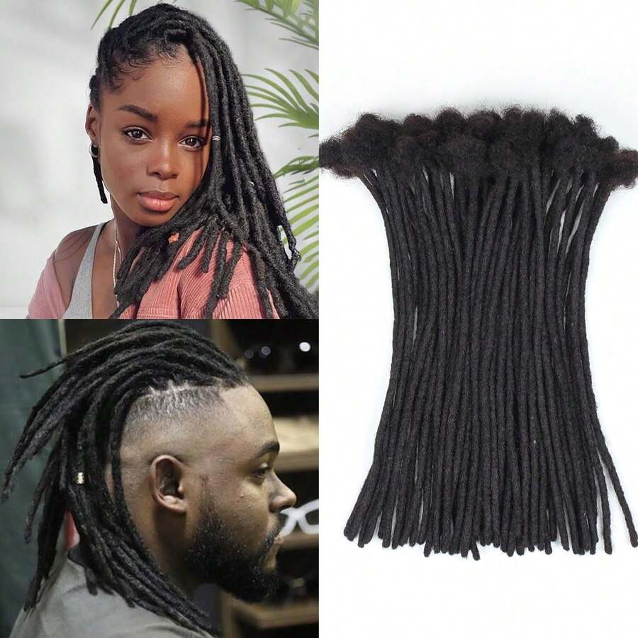 0.4 Cm Real Human Hair Dreadlock Extensions 8 Inch 30/60 Strands Full Handmade Permanent Locs Soft Natural Black Dreads Extensions For Men Women ,Can Be Dyed Bleached Curled - Natural Black - View 1