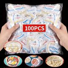 100pcs Elastic Reusable Food Wrap, Stretchable Transparent Bowl Covers. Single Or Multi-Use, Made Of Odorless Kitchen Film To Prevent Dust Scattering, Suitable For Household Use.