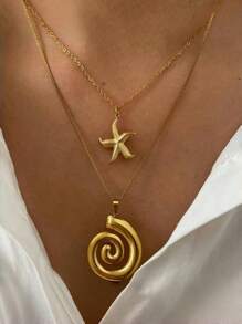 1 colar com pingente de concha espiral e estrela do mar em aço inoxidável estilo europeu e americano, a melhor opção de presente de joia para mulheres, adequado para uso diário