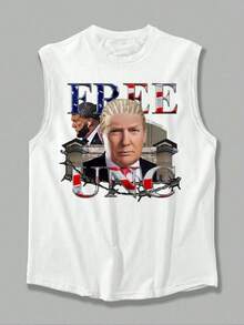 1pcs American Flag Printed Men's Tank Top Patriotic Tank Top 100% Pure Cotton  Ideal Choice For Summer & Casual Wear - White - View 4