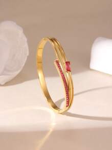 GEREIT 1 pieza Brazalete de acero inoxidable de 18k con flores de 5 pétalos asimétricas y circonita colorida, adecuado para uso diario y fiestas