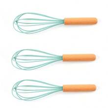 Fouet en silicone avec manche en bois - Tête de fouet noire avec manche en bois - Fouet pour la pâte à pancakes, les œufs et les blancs d'œufs, le mélange de gâteau, le mélange, le jus et les sauces