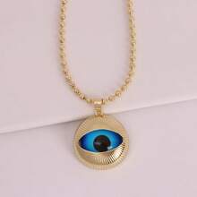 1pc Fashion Round Turkish Evil Eyes Pendant Necklace For Women Men Jewelry Gold Color Bead Chains Necklaces Gifts ﻿
