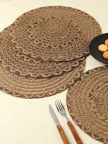 1/4/6/12 件波西米亚风格编织亚麻餐垫，圆形餐桌垫，适用于家庭厨房，适合节日聚会、生日、派对、乡村、户外用餐、家居装饰、卧室、所有季节