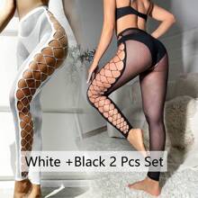 2 Paris Women Fishnet Bodystocking Attached Stockings Exotic Sexy Lingerie Crotchless Bodysuit One Piece Babydoll Nightwear Sexy Tights Fishnet Opening Leggings Stripe Pantihose Lingerie Pants, Suitable For Party, Clubewear, Sports, Dancewear, Street Fashion
