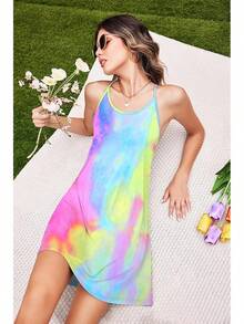 Women's Racerback Sleeveless Nightgown, Sleepwear - 黃色紮染 - 查看 3