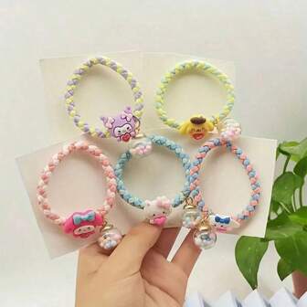 Sanrio 5-Piece Set, Sanrio Headband [Authorized] Kuromi And Hello Kitty Headband - Colorful Cute Cartoon Ponytail Headband Set, Suitable For Women And Parties