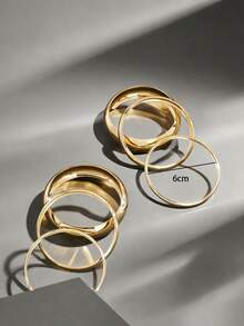 6 件复古金色简约光滑圆形手镯套装，时尚街头风格夸张女士珠宝配饰