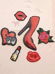 5 buc paiete brodate patch-uri pantofi cu toc înalt accesorii pentru geantă roșie etichetă de flori brodate accesorii de îmbrăcăminte din pânză brodată