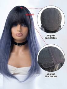 Perucă sintetică, rezistentă la căldură, cu breton, tunsoare prințesă, culoare vin auriu, 24 de inci, complet țesută la mașină, naturală, realistă, pentru zi cu zi, 1 bucată