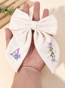 1 Stück beige Haarbögen für Frauen und Mädchen, Buchstabe A Stickerei, Klammern mit lila Blume, Stoff Bogen, elegante Haarbögen-Clips, Hochzeit Urlaub Bögen Haarspangen, Damenschmuck