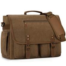 NEWHEY 男士斜挎包 17-17.3 英寸复古帆布公文包防水大号电脑笔记本电脑包坚固挎包单肩包适合工作旅行、大学书包 - 彩色 - 查看 13