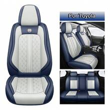 JDWBT Car Seat Covers Full Set 5 Seat, Fit For T0yota Hybrid RAV4, Camry, Corolla, 4Runner, Prius, C-HR, Avalon, Crown, NAPPA Leather Automotive Seat Covers For Cars, Universal Car Front Seats And Back, Adjustable Car Seat Protector - 藍白 - 查看 1
