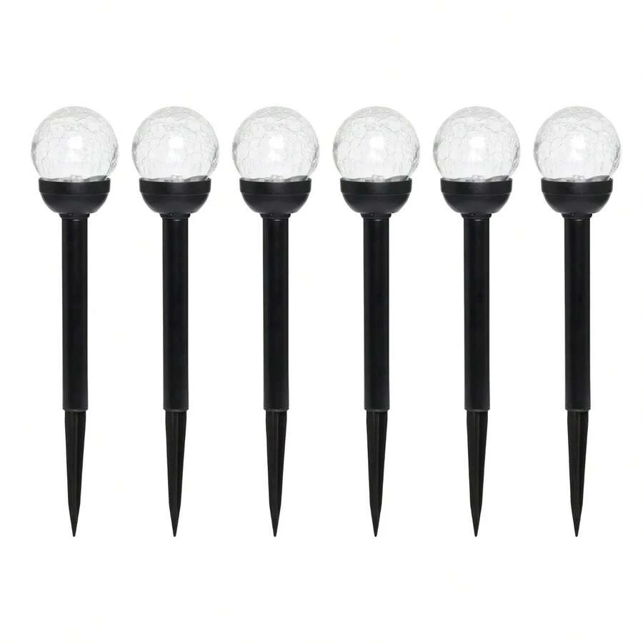 Solar Powered Black LED Landscape Crackle Glass Ball Path Light, 3 Lumens, 6 Pack - 6 - View 1