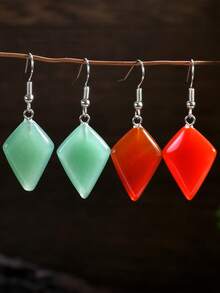 复古菱形天然石耳环、几何石英和虎眼石吊坠耳环（天然石颜色各异） - 彩色 - 查看 20