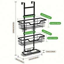 1 Pieza Estantería colgante para ducha con 2 portajabones, estantería colgante de 3 niveles con 4 ganchos para navaja/esponja, estantería para ducha sobre la puerta sin taladrar para interior, organizador de ducha anti óxido, estantería de almacenamiento para baño, accesorios de baño negros