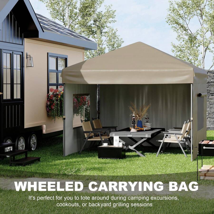 10 X 10 Heavy Duty Pop Up Canopy Tent, Pop-Up Canopy Tent Commercial Instant Canopies, Outdoor ShadeCanopy With 3 Sidewalls - 卡其色 - 查看 1