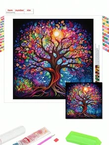 5D Diamond Art Set, Colored Big Tree Pattern Full Diamond Painting Kit - Shiny Diamond Gem, Home Wall Decor Art Crafts For Adults And Teenagers, Perfect Gift For Art Lovers And DIY Lovers, Ideal For Room Decor
