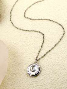 925 Silver Moon Heart Shaped Projection Pendant Necklace, White Shell Light Reflection - The Moon Represents My Heart 925 Silver Necklace With Hidden Words and Projection - View 10