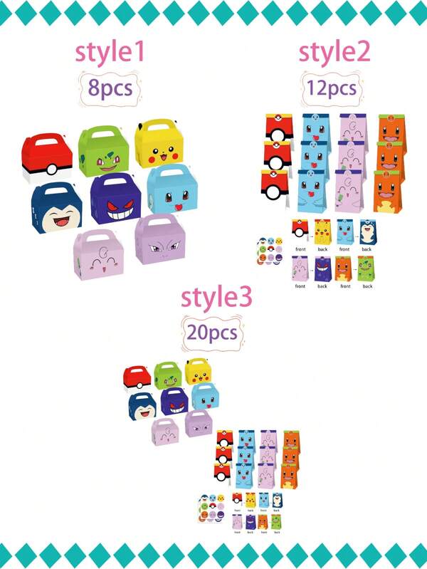 pokemon New Pokemon Hand-Held Box, Pikachu Pokemon Party Candy Hand-Held Paper Box, Paper Bag Set, Function Pack, Gift Hand-Held Shopping Bag