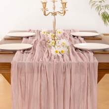 3/12pcs Bohemian Tablecloths, Cheesecloth Table Runners, Romantic Long Table Runners For Weddings, Baby Showers, Holiday Party Decorations, Rustic Gauze Tablecloths For Weddings, Baby Showers, Birthday Party Table Decorations, Reception Table Decorations - 彩色 - 查看 3