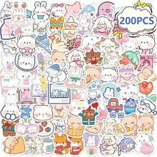 100/200张可爱小熊贴纸，乙烯基防水卡通贴纸套装，适用于水瓶、笔记本电脑、吉他、滑板、剪贴簿等，青少年成人适用，大包装贴纸
