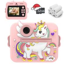 Aparat do natychmiastowych zdjęć dla dzieci z rolkami papieru i kolorowymi pisakami, zabawka w formie aparatu cyfrowego dla dzieci – kreatywne prezenty świąteczne i urodzinowe dla dziewczynek i chłopców, idealna zabawka podróżna do zabawy i nauki (nowy model)