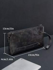 KAIDUCH Men's Fashion Minimalist Large Capacity Soft Leather Clutch Wallet, Multi-Function Zipper Lock Long Style Handbag - Black - View 7