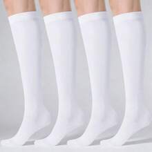 1/2/3/4双装 女士过膝袜，户外运动袜，休闲条纹袜，舒适保暖 - 白色 - 查看 8