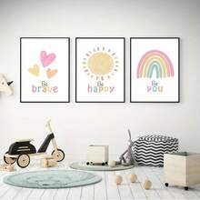 Cartoon Rainbow Sun Heart Nursery Decor Wall Art Poster (Unframed) - Multicolor - View 1