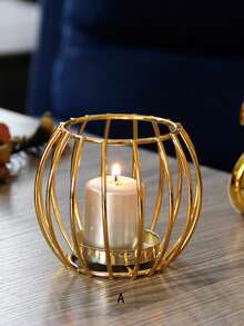 1pc Flower Design Candle Holder Gifts Birthday Graduation - Gold - View 5