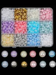 12件/盒 3D美甲装饰套装，包含树脂蝴蝶结美甲饰品、5款3D扁平珍珠（白色、蓝色、黑色、彩色、粉色美甲装饰水钻），适合女性和女孩，DIY美甲装饰钻石，美甲用品，适用于家庭美甲沙龙和手机，混合尺寸，美甲装饰宝石