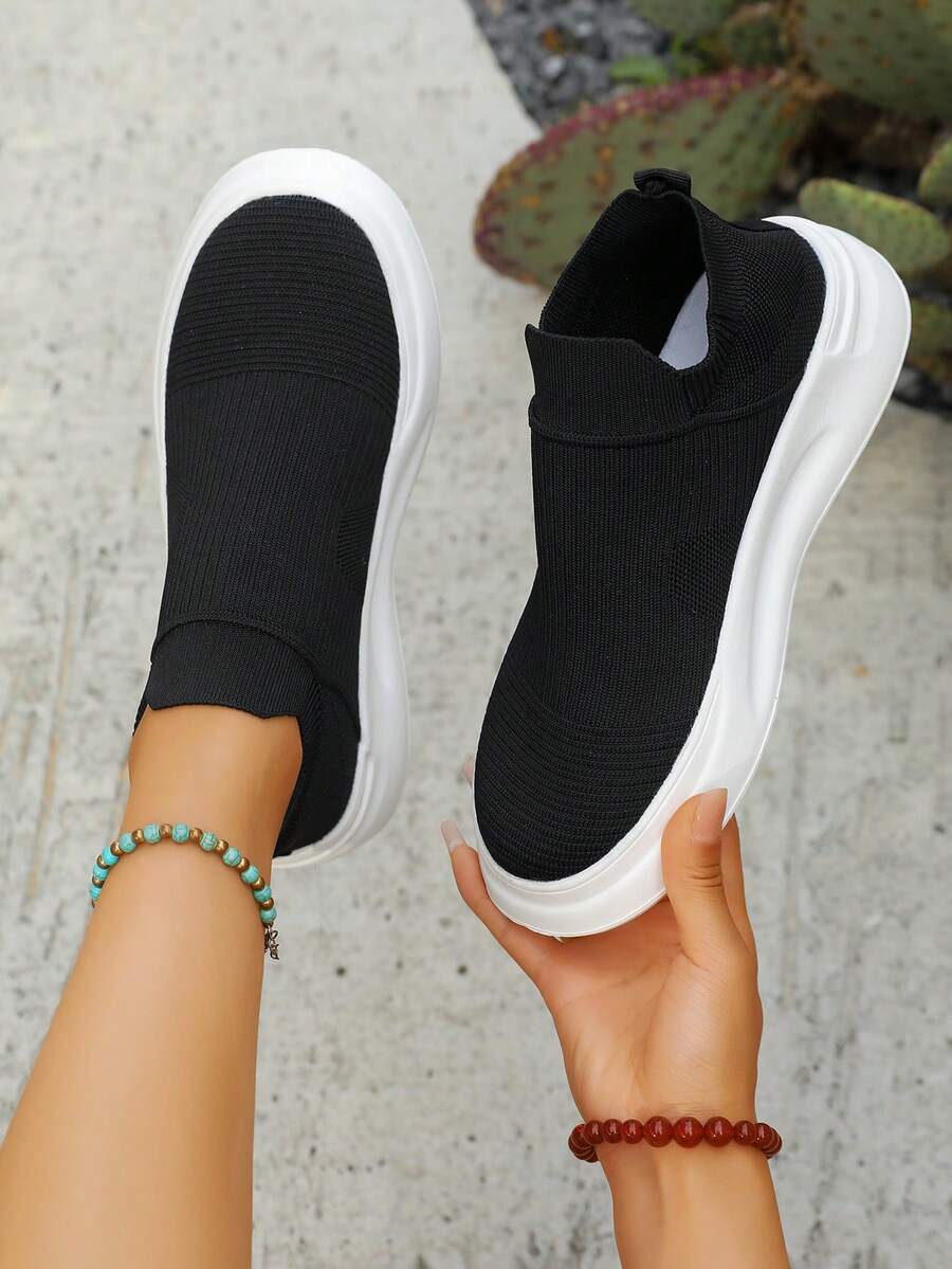 Zapatillas informales con suela gruesa de malla transpirable y ligera, de fácil puesta - Negro - Ver 1