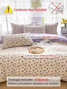 2/3件套，紫色，花卉图案，男女通用，宿舍装饰，超柔软，学生风，甜美可爱女孩款，被套枕套套装，春夏款，可选单人/双人/加大双人尺寸 - 彩色 - 查看 4