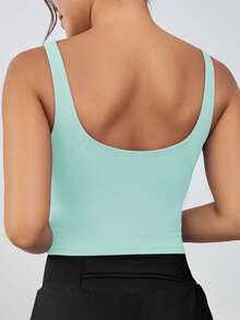 1 件女式无袖短款尼龙运动背心，带可拆卸垫，修身版型，适合春夏季 - 螢光綠 - 查看 2