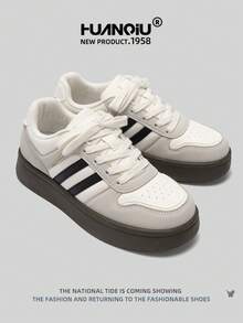 HUANQIU 2025 New Women's Shoes, Hiking Shoes, Ladies' Sports Shoes, Chunky Sneakers, Mesh Breathable White Shoes, Versatile, Light And Comfortable, Lace-Up Soft-Soled Casual Shoes, Running Shoes, White Four Seasons Shoes