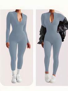 RUNONWHEELS 5 Women's Yoga Jumpsuit Women's Long Sleeved Tight Fitting Ski Jumpsuit Exercise Long Sleeved Sports Jumpsuit Quick Drying High Elasticity, Buttery Soft Gym Yoga Sports Jumpsuit Bodysuit Romper - Màu xanh nhạt - Xem 7